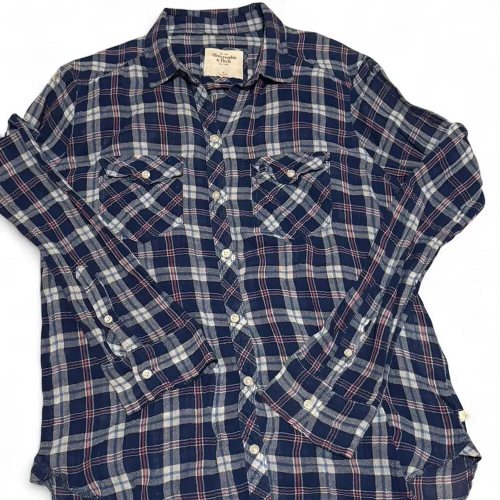 Abercrombie-fitch Women's Blue and Navy Shirt Y2K Small